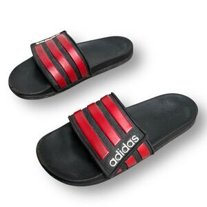 Adidas Slides Black Red Contoured Slip on Sandals Men’s size 9
